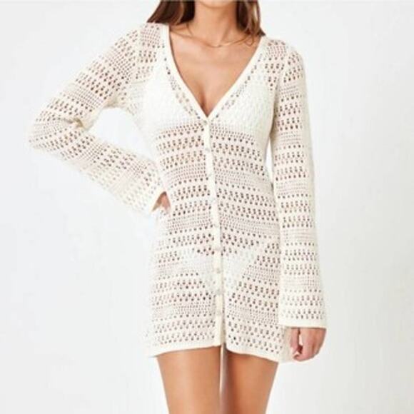 NWTs L*SPACE Sofia Cover-Up Button Down Cardigan in cream (L) - Picture 1 of 12